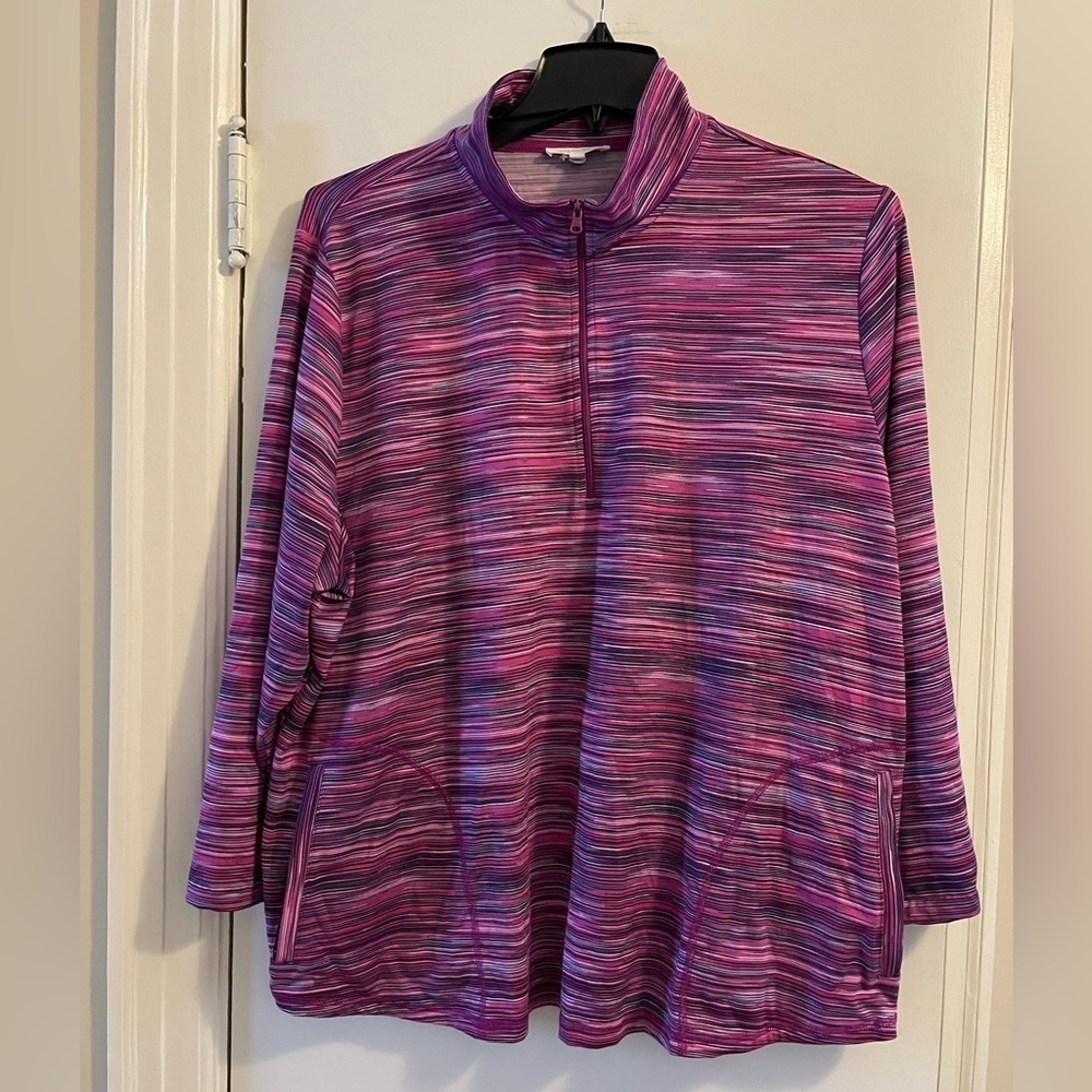 T by Talbots Multicolored Striped 1/4 Zip Pullover Top with Pockets Size…